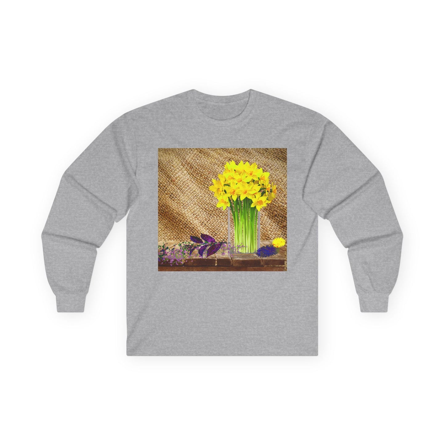 Burlap Floral Long Sleeve Tee - Perfect for Outdoor Gatherings, Gift for Garden Lovers, Spring Celebrations, Cozy Casual Wear