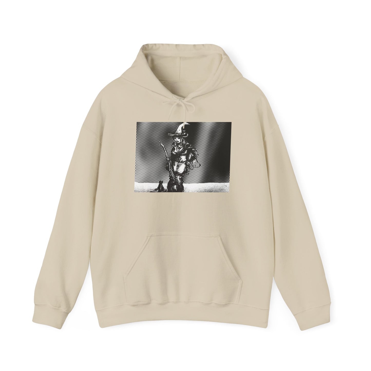 Witch Hoodie with Black Cat and Broom - Unisex