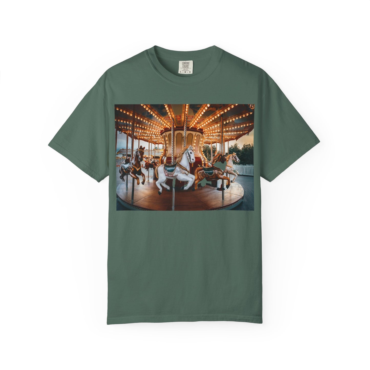 Vintage Full Carousel Horse Design Garment-Dyed T-shirt