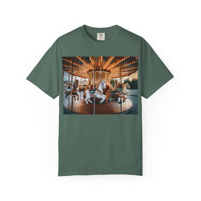 Vintage Full Carousel Horse Design Garment-Dyed T-shirt