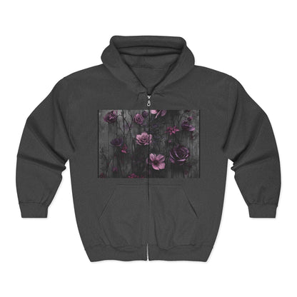 Floral Art Full Zip Hoodie, Cozy Zip-Up Sweatshirt, Great for Fall Fashion, Gift for Her, Perfect for Layering, Everyday Comfort