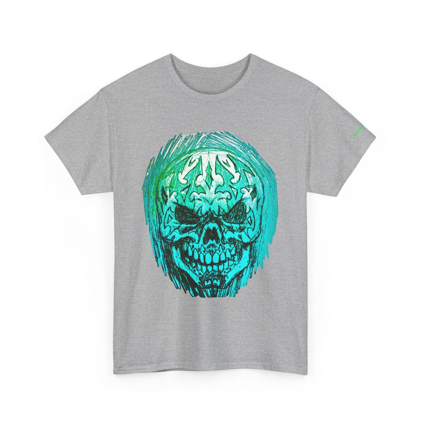 Vibrant Green Skull Graphic Tee - Unisex Heavy Cotton