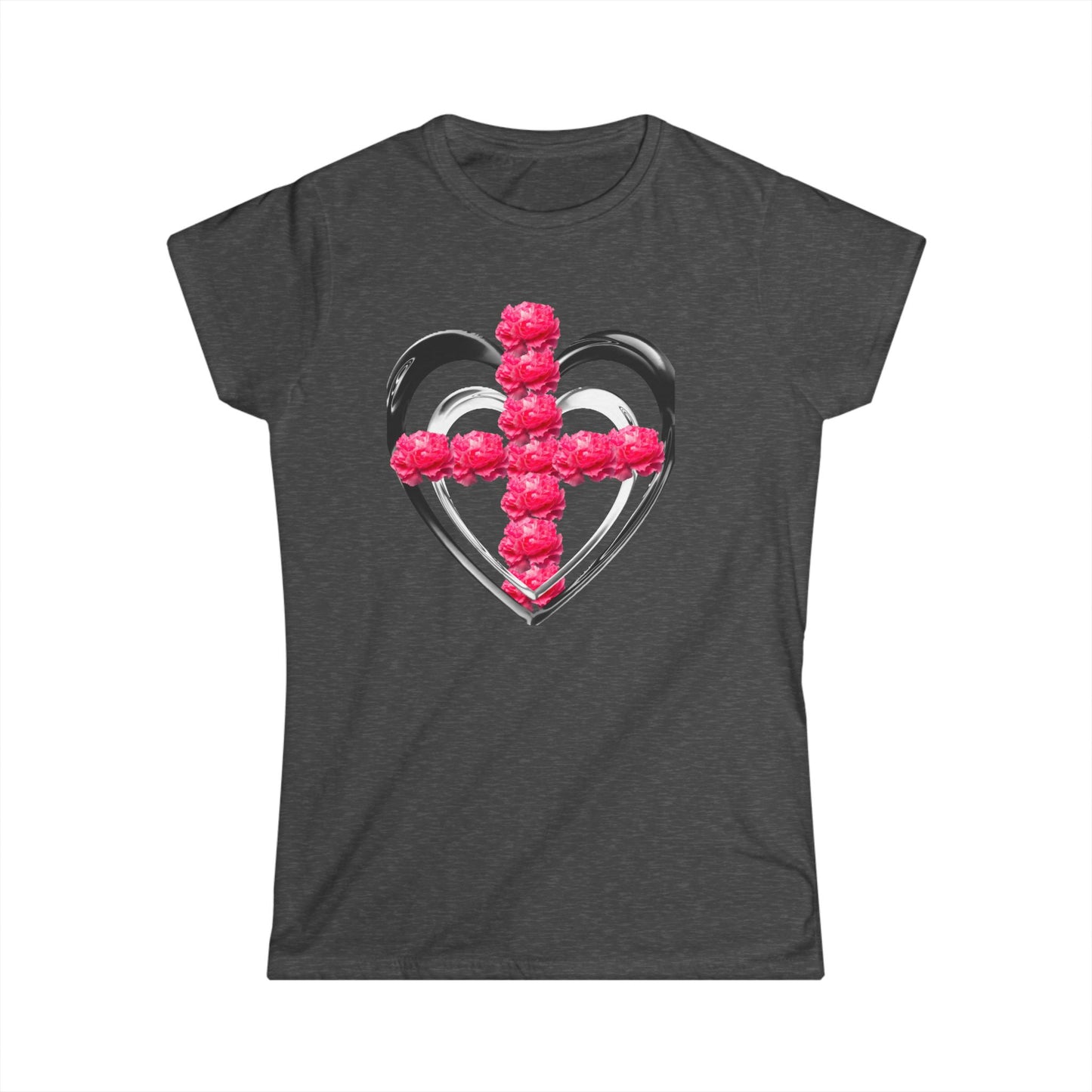 Heart Cross Floral Tee — Women's Christian Floral T-Shirt