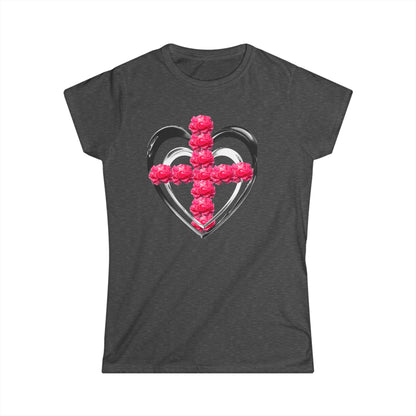 Heart Cross Floral Tee — Women's Christian Floral T-Shirt