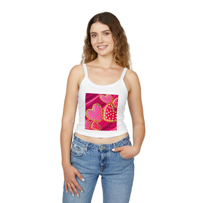 Valentine's Day Heart Print Tank Top, Cute Summer Top, Women's Spaghetti Strap Shirt, Fun Gift for Her, Sweetheart Gift