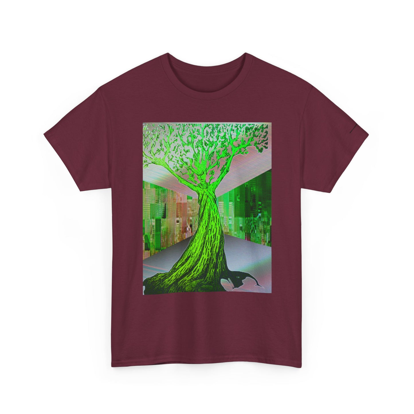 Green Neon Tree Graphic Tee – Surreal Nature Art T-Shirt
