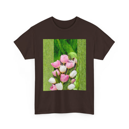 Textured Tulips Unisex Heavy Cotton Tee - Vibrant Spring Blossom T-Shirt, Everyday Wear, Gift for Plant Lovers, Mother's Day Apparel, [...]