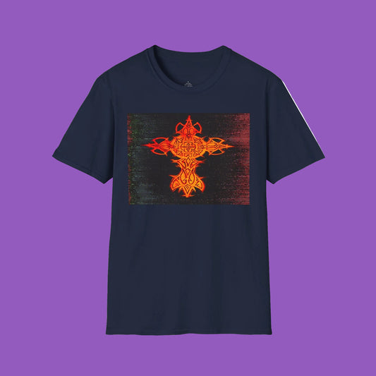 Fiery Celtic Cross T-Shirt – Tribal Flame Graphic Tee