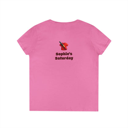 Floral V-Neck Tee — 'Sophie's Saturday' Pink Blossom Graphic