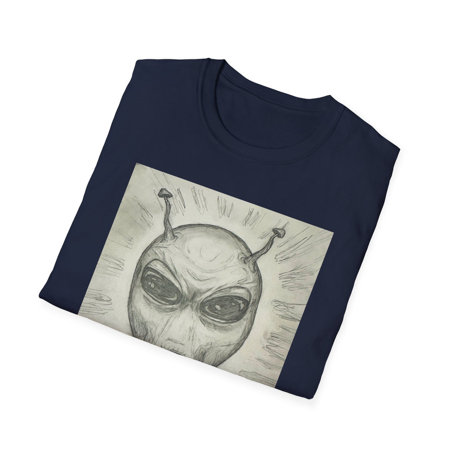 Alien Sketch B & W Unisex Softstyle T-Shirt, Casual Graphic Tee, Sci-Fi Lover Apparel, Unique Gift for UFO Enthusiasts, Everyday Wear