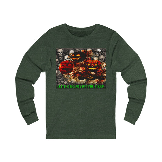 Spooky Halloween Bodies Hit the Floor  Long Sleeve Tee, Perfect for Fall, Costume Parties, and Autumn Gatherings, Unique Graphic Tee, Unisex Apparel