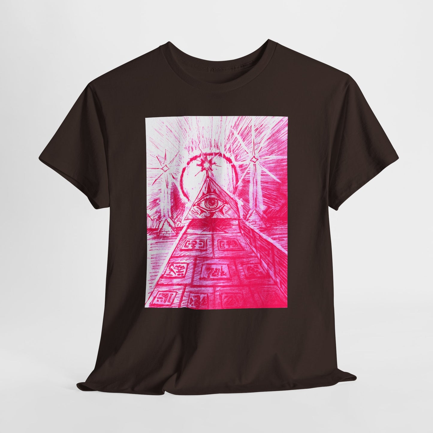 Pink Pyramid Eye Vibrant Artistic Unisex Heavy Cotton Tee | Creative Graphic Tee for Art Lovers, Casual Wear, Gifts, Festival Apparel, Statement Shirt