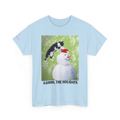 Holiday Cat T‑Shirt – “Aahhh, The Holidays” Funny Snowman Cat Tee