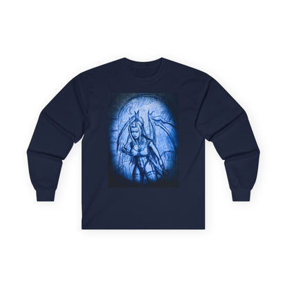 Gothic Demon Art Long Sleeve Tee — Blue Gothic Illustration