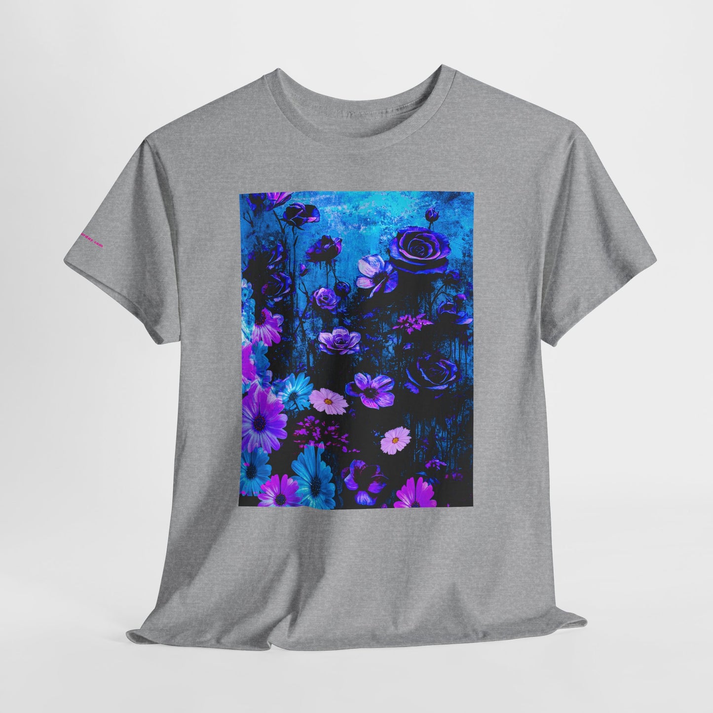 Fluorescent Floral Tee — Neon Blue & Purple Garden T-Shirt