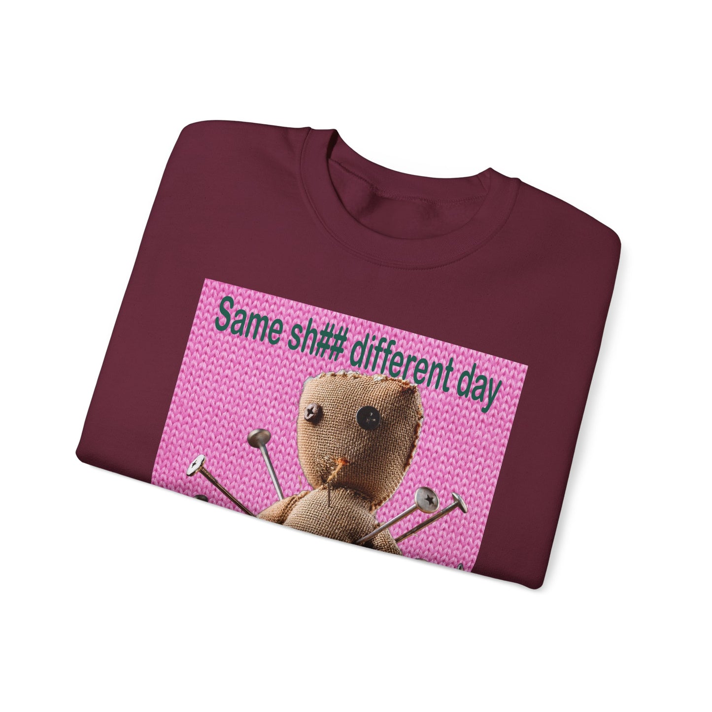Voodoo Doll Funny Graphic Crewneck Sweatshirt, Casual Everyday Wear, Perfect Gift for Friends & Family, Humor, Quirky Style, Unisex
