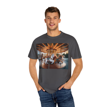 Vintage Full Carousel Horse Design Garment-Dyed T-shirt
