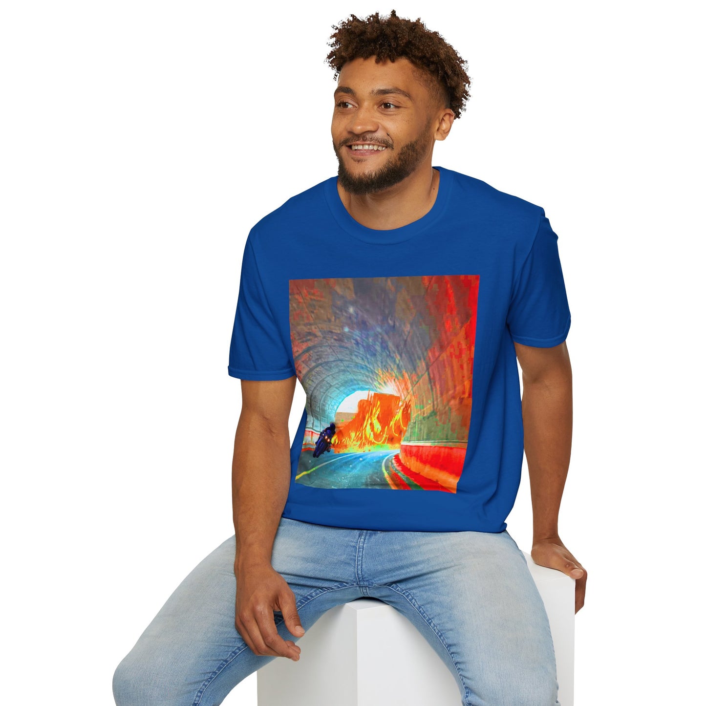 Vibrant Adventure motorcycle T-Shirt | Unisex Softstyle Tee, Casual Streetwear, Trendy Graphic Top, Unique Gift for Travelers, Colorful Artwork Shirt