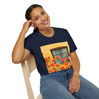 Vibrant Flower Catalina Window Tee - Unisex Softstyle T-Shirt, Floral Graphic Shirt, Spring Fashion, Gift Idea, Art Lover's Top, Summer Outfit