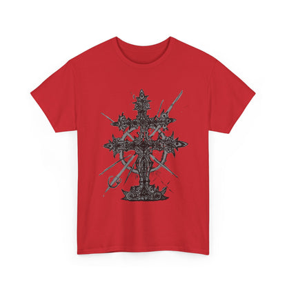 Gothic Cross Graphic T-Shirt — Dark Ornate Church Cross Tee