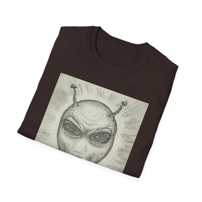 Alien Sketch B & W Unisex Softstyle T-Shirt, Casual Graphic Tee, Sci-Fi Lover Apparel, Unique Gift for UFO Enthusiasts, Everyday Wear