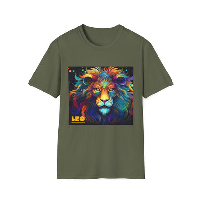 Colorful Leo Unisex Softstyle T-Shirt, Lion Graphic Tee for Animal Lovers, Astrology Shirt, Bold Art Wear, Gift for Leo Zodiac Fans