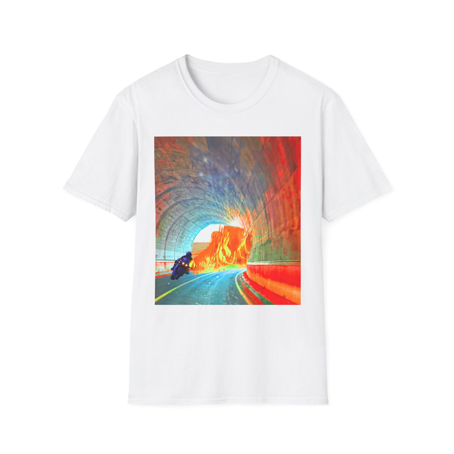 Vibrant Adventure motorcycle T-Shirt | Unisex Softstyle Tee, Casual Streetwear, Trendy Graphic Top, Unique Gift for Travelers, Colorful Artwork Shirt