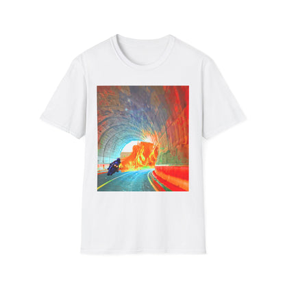 Vibrant Adventure motorcycle T-Shirt | Unisex Softstyle Tee, Casual Streetwear, Trendy Graphic Top, Unique Gift for Travelers, Colorful Artwork Shirt