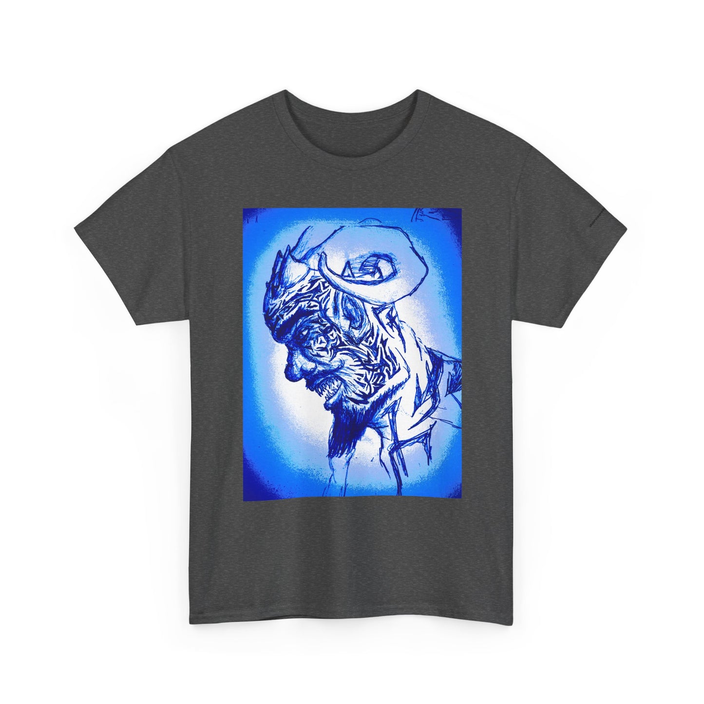 Blue Surreal Demon Horned Halo Portrait Tee