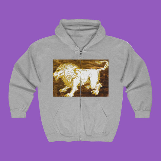 Majestic Lion Zip-Up Sweatshirt - Unisex Full Zip Hoodie