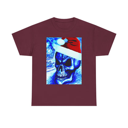 Christmas Skull Tee — Blue Santa Skull Holiday T-Shirt