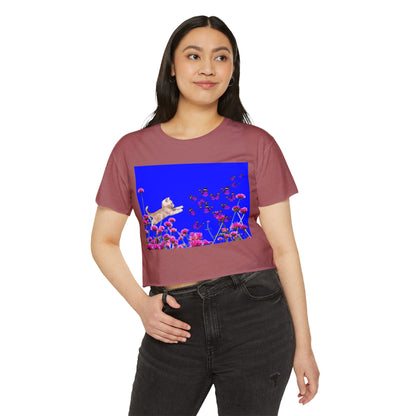 KITTY PLAYS WITH BUTTERFLIES Festival Crop Top