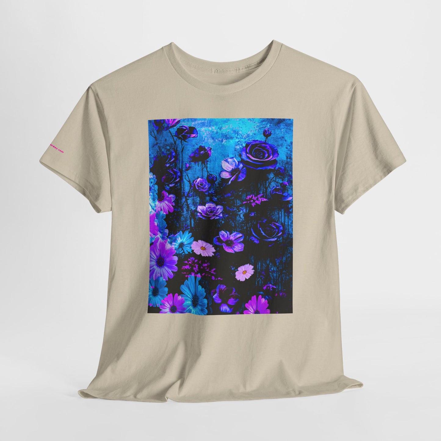 Fluorescent Floral Tee — Neon Blue & Purple Garden T-Shirt