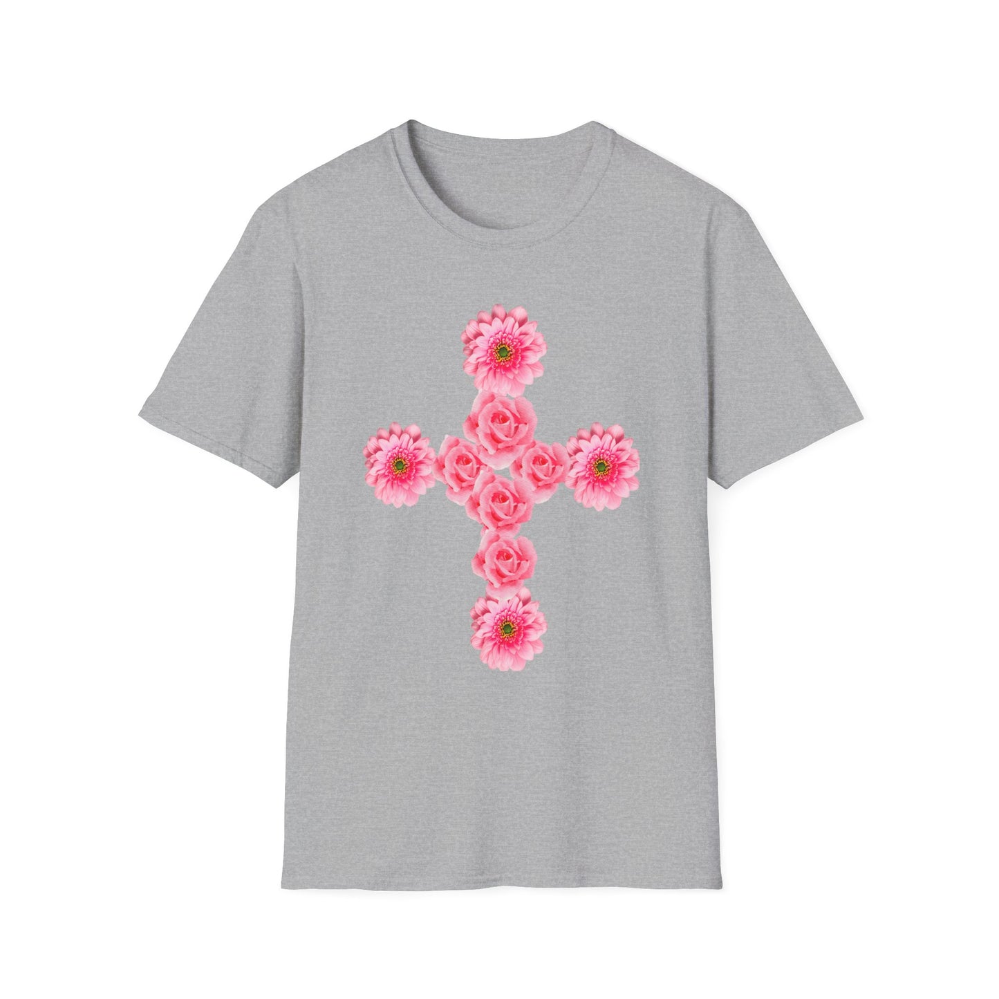 Floral Pink Rose Cross T-Shirt