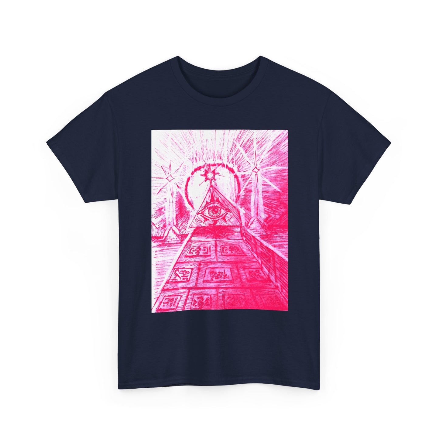 Pink Pyramid Eye Vibrant Artistic Unisex Heavy Cotton Tee | Creative Graphic Tee for Art Lovers, Casual Wear, Gifts, Festival Apparel, Statement Shirt