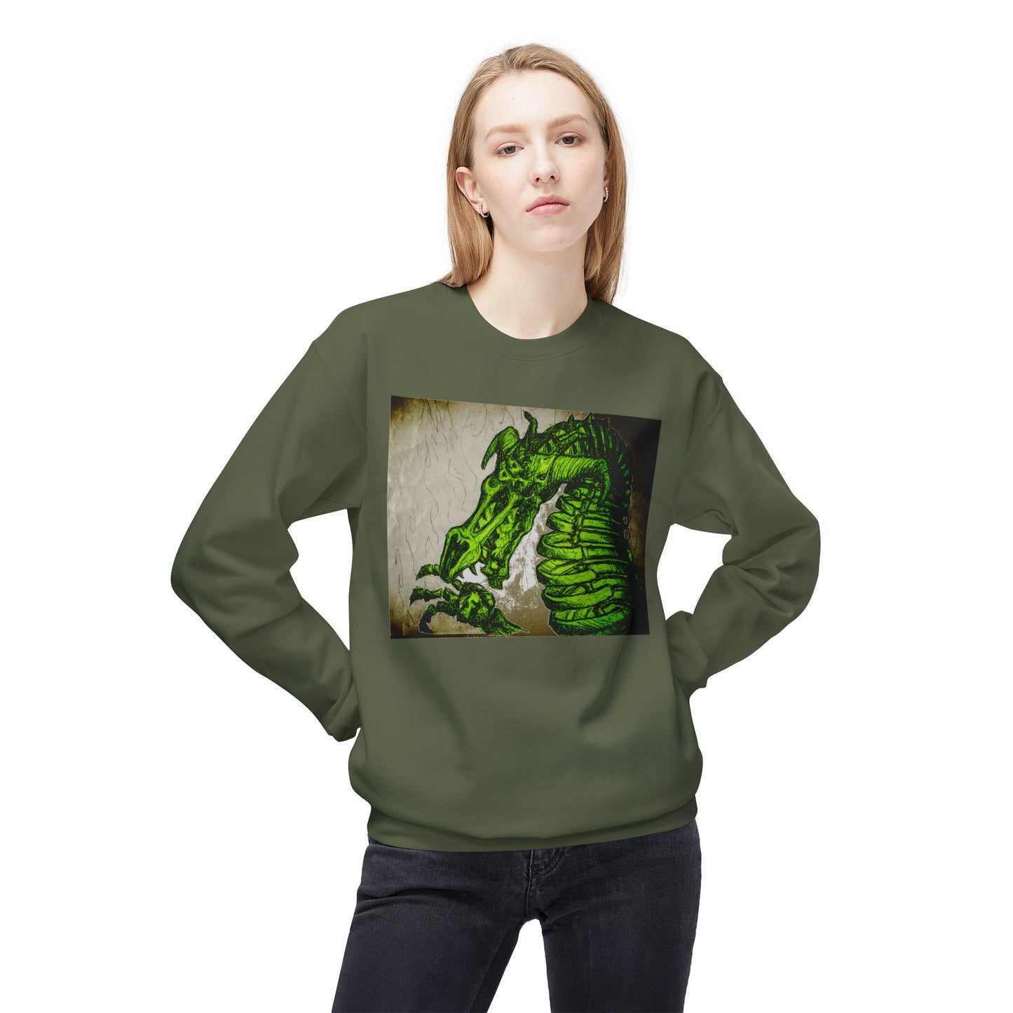 Vintage Green Dragon Unisex Midweight Softstyle Fleece Crewneck Sweatshirt