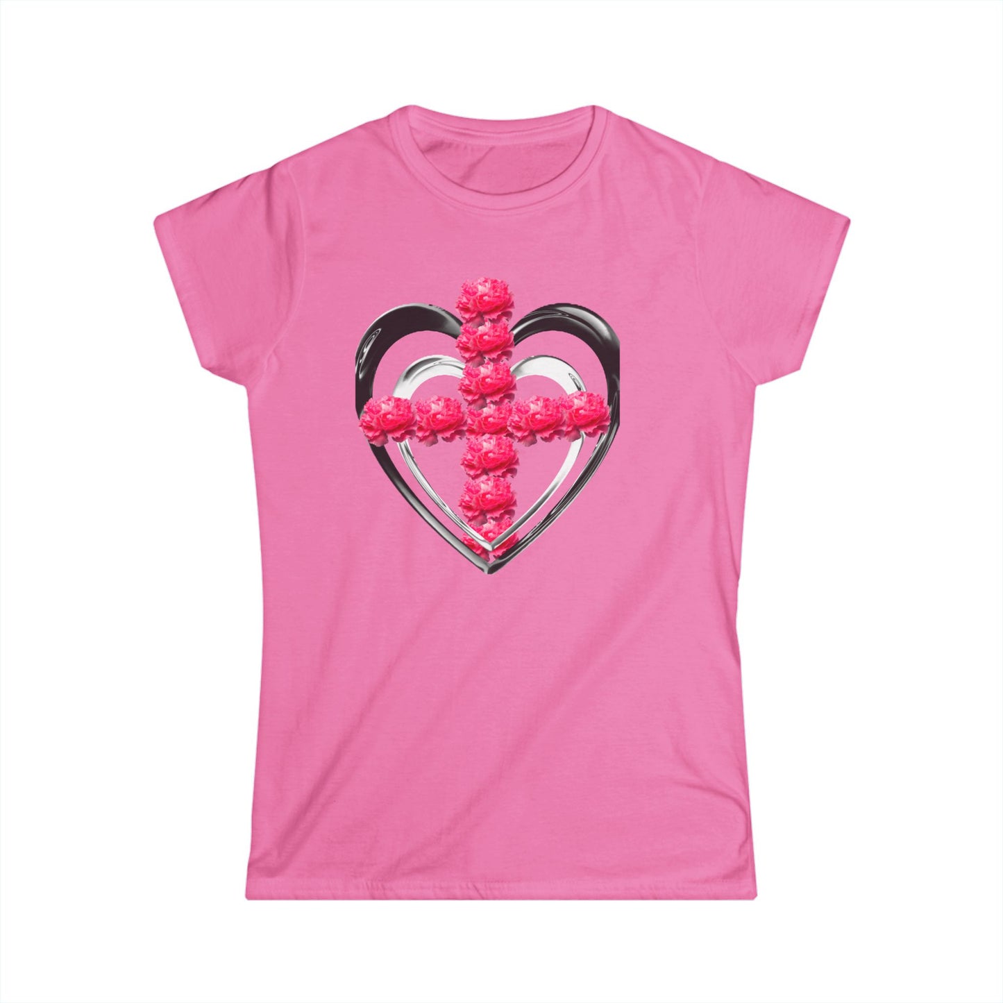 Heart Cross Floral Tee — Women's Christian Floral T-Shirt