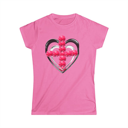 Heart Cross Floral Tee — Women's Christian Floral T-Shirt