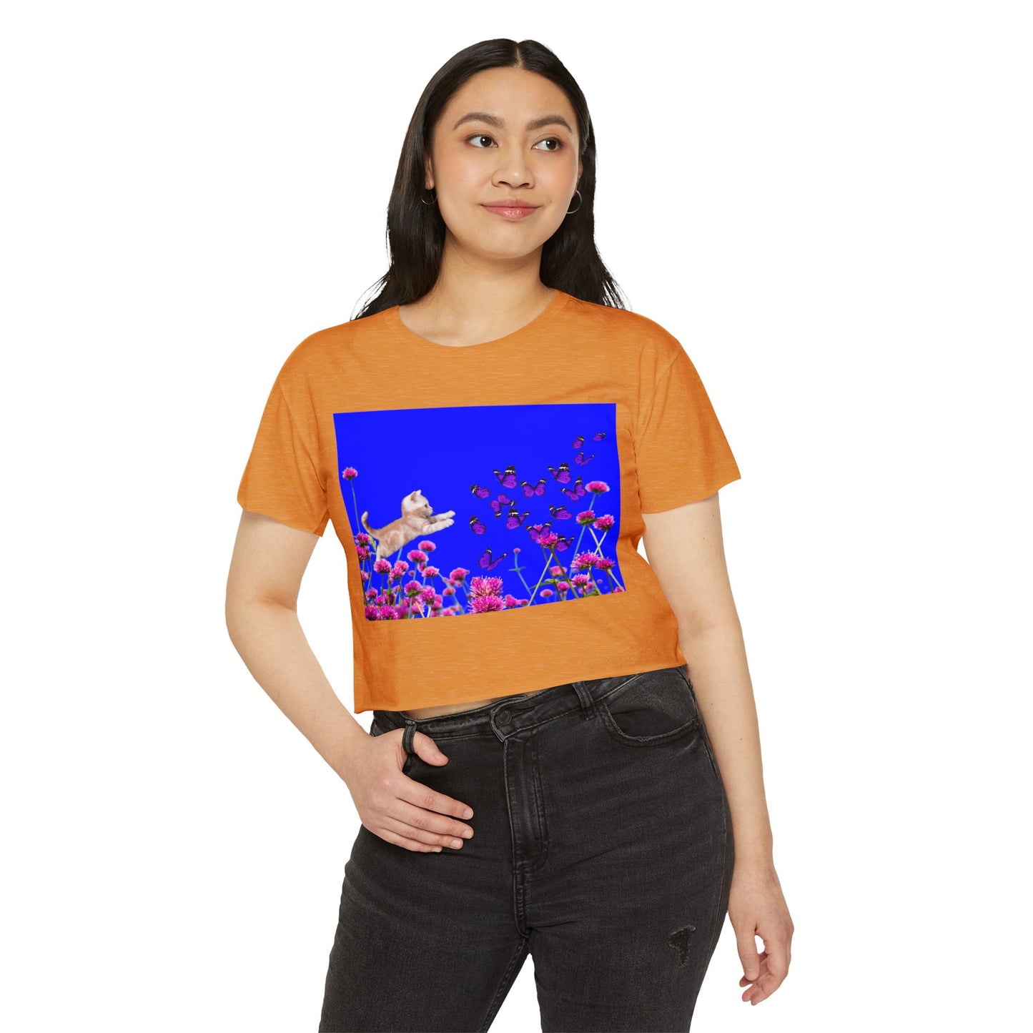 KITTY PLAYS WITH BUTTERFLIES Festival Crop Top