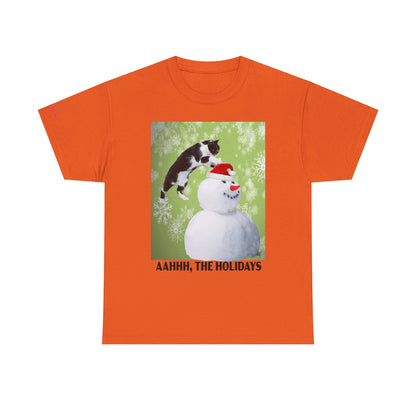 Holiday Cat T‑Shirt – “Aahhh, The Holidays” Funny Snowman Cat Tee