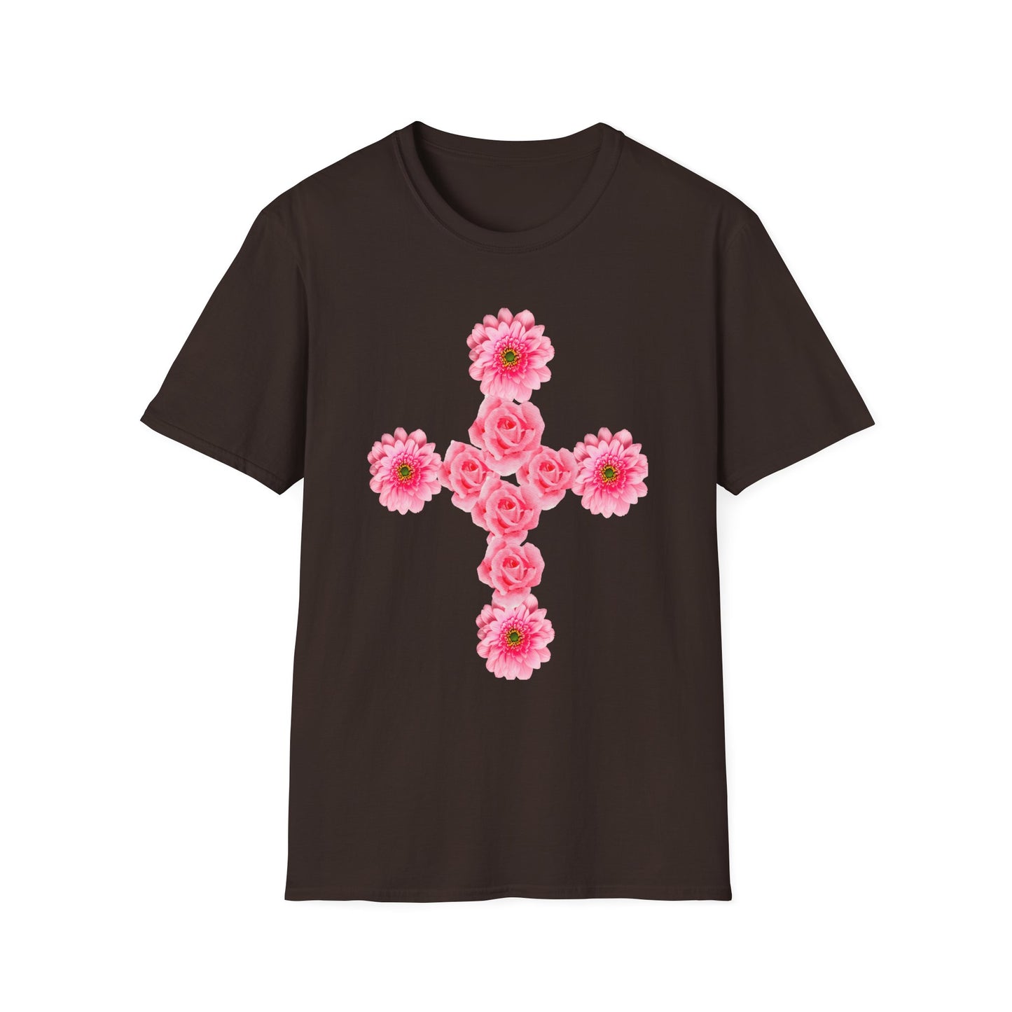 Floral Pink Rose Cross T-Shirt