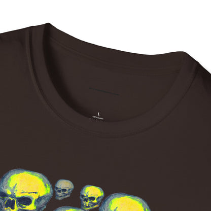 Neon Skull Cluster T-Shirt — Retro Grunge Graphic Tee for Halloween & Streetwear