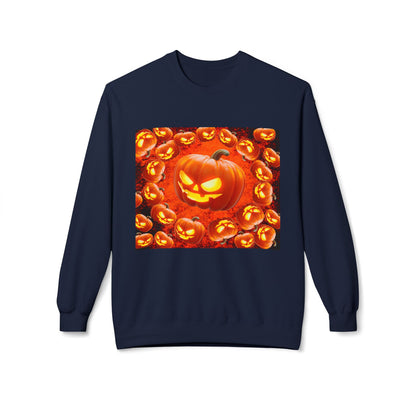 Halloween Pumpkin Planet Crewneck Sweatshirt, Cozy Unisex Fleece, Fall Fashion, Spooky Vibes, Seasonal Sweatshirt, Perfect for Autumn