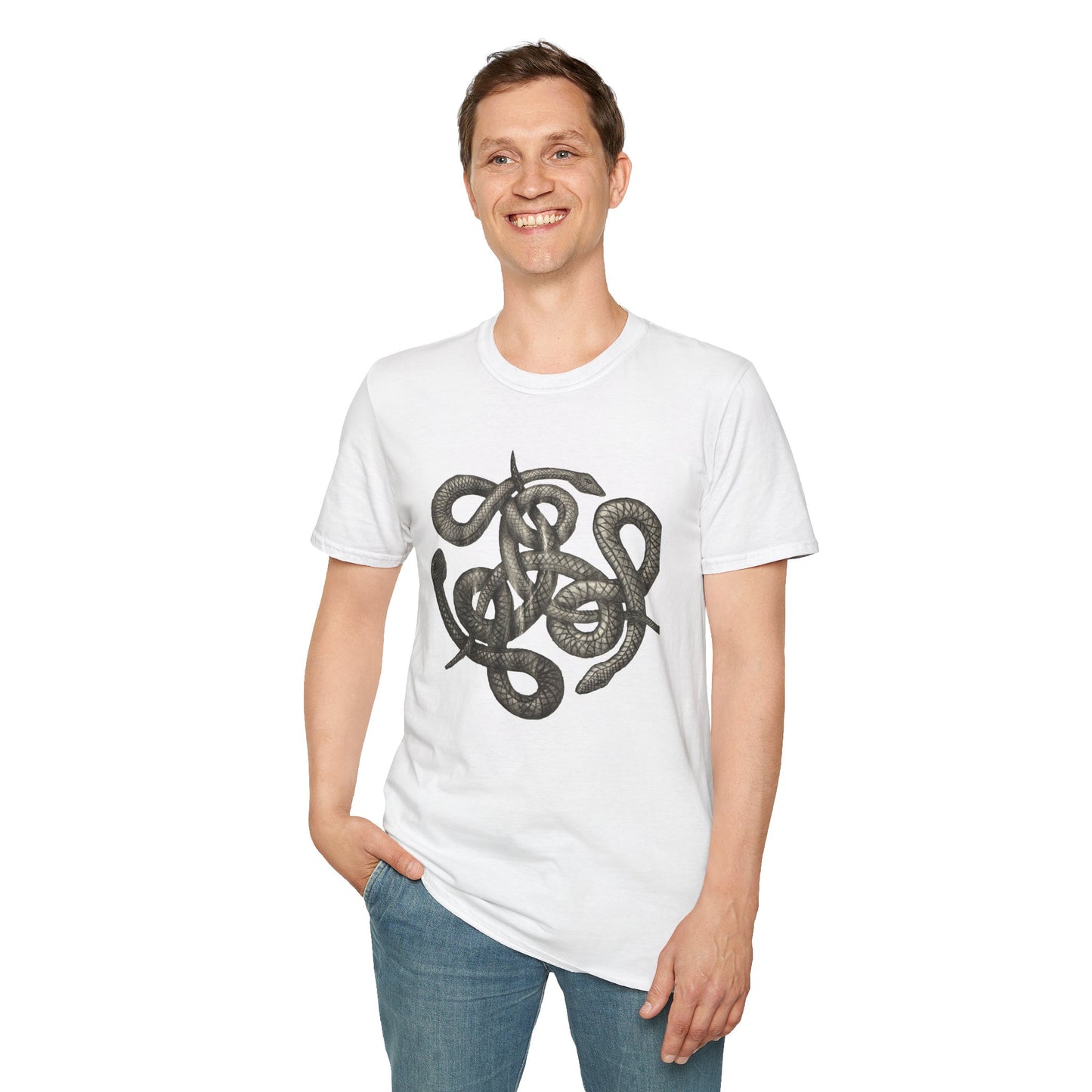 Serpent Design T-Shirt - Unisex Softstyle Apparel for Nature Lovers, Graphic Tee, Casual Wear, Gift for Her/Him, Birthday