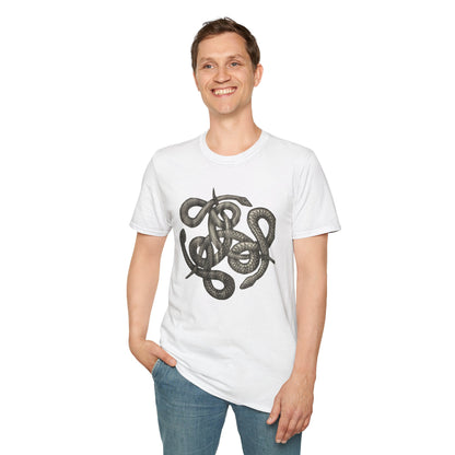 Serpent Design T-Shirt - Unisex Softstyle Apparel for Nature Lovers, Graphic Tee, Casual Wear, Gift for Her/Him, Birthday