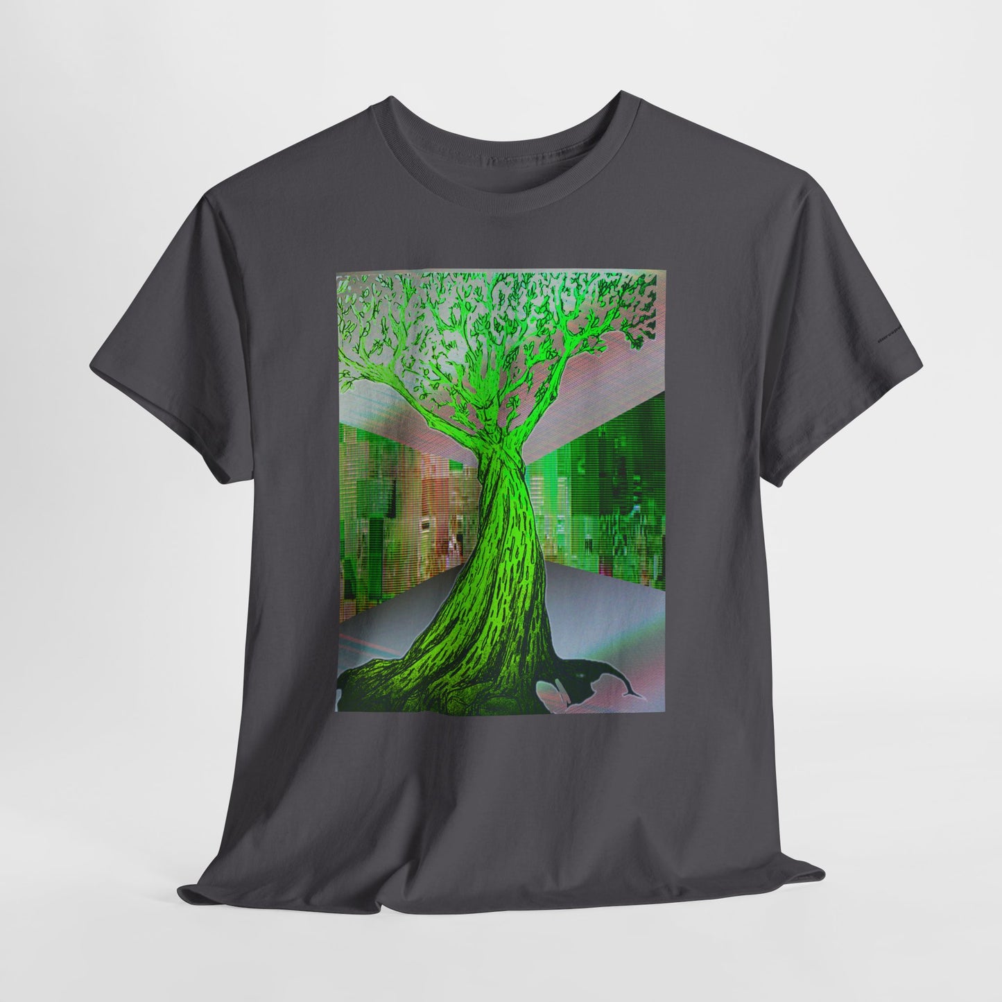 Green Neon Tree Graphic Tee – Surreal Nature Art T-Shirt