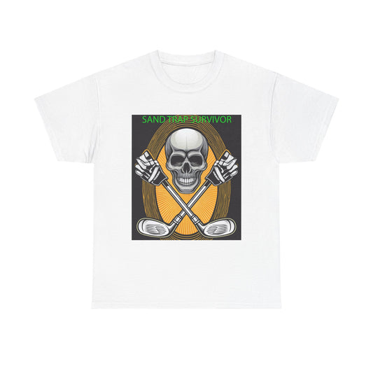 Golf Survivor Skull Tee, Unisex Heavy Cotton T-Shirt, Perfect Gift for Golf Lovers, Sports Apparel, Casual Wear, Skull Design