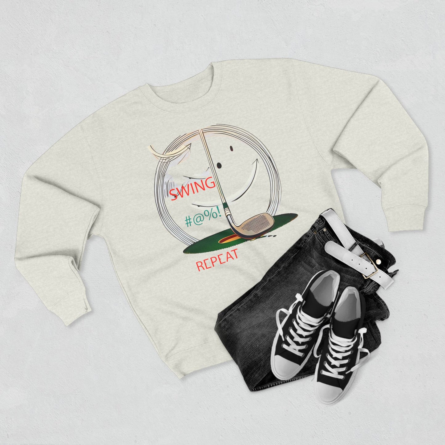 Golf Lover's Swing Unisex Crewneck Sweatshirt: Swing, Repeat, Perfect for Gifts, Sports Enthusiasts, Casual Wear, and Holidays
