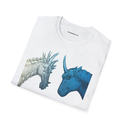 Fantasy Creatures Unisex T-Shirt - Unicorn vs Dragon Design