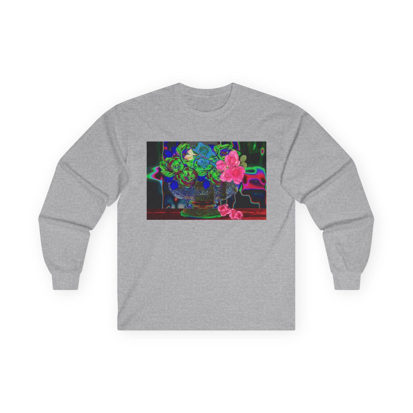 Vibrant Hybrid Floral Long Sleeve Tee, Artistic Apparel, Gift for Flower Lovers, Unique Graphic Tee, Colorful Fashion Statement, Perfect for Spring